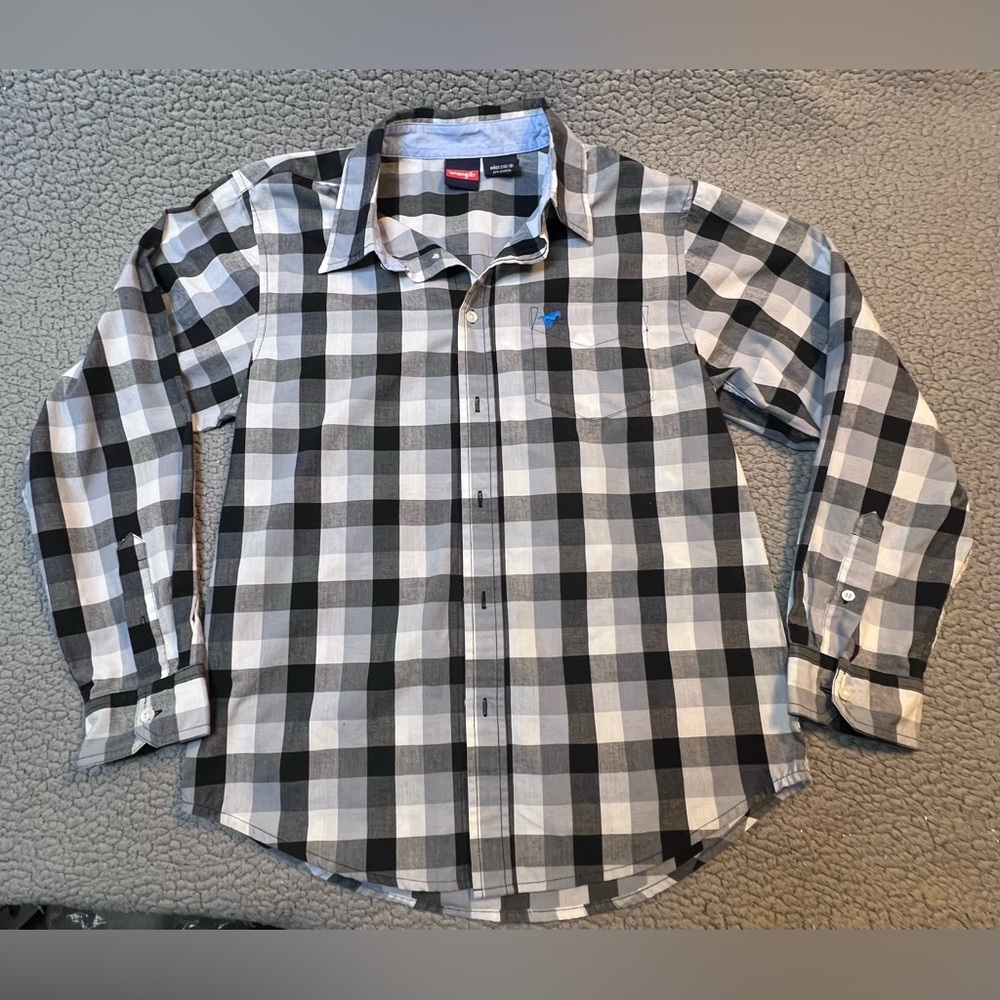Wrangler Button Up Long Sleeve Short Boys Size 2XG Blur Checkered Print